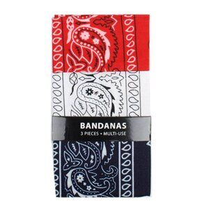 Bandanas - Traditional Paisley Pattern - 3PCK- Red, White & Blue - NWT